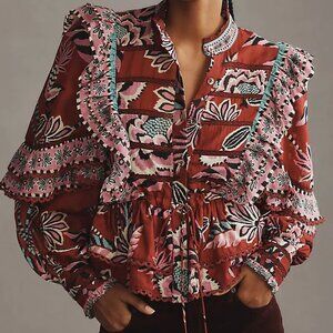 FARM RIO Mock-Neck Ruffle Blouse